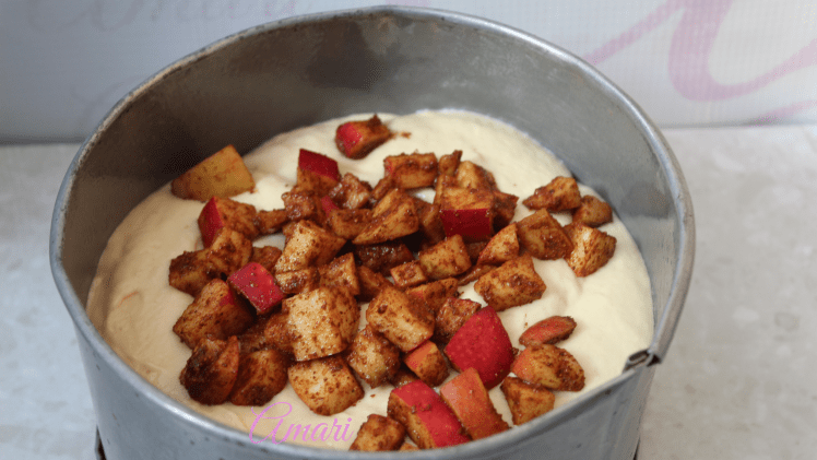 Apple cake raw batter in pan_Amari Blog