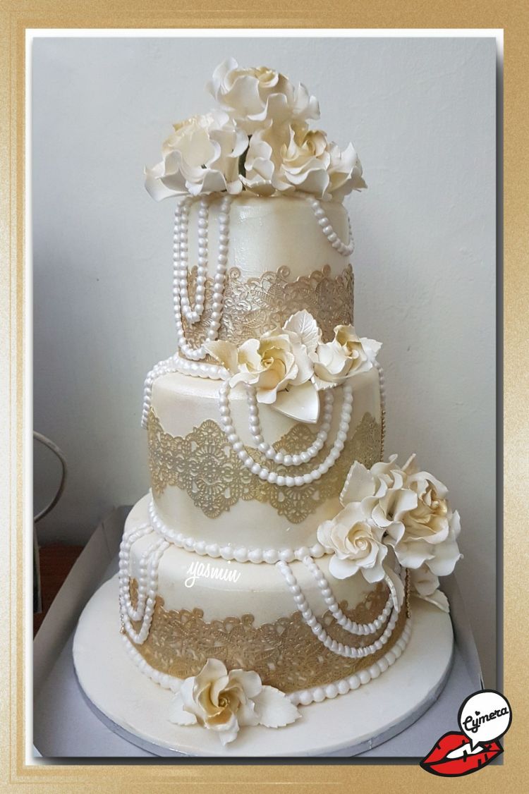 3tier wedding pearl cake by Yasmin Harji